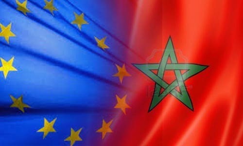 Moroccan and European Union flags. Image for illustration purpose only.