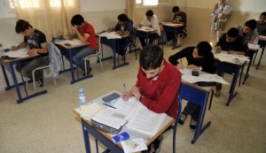 Moroccan students taking the final high school exam, well-known locally as the baccalaureate exam.