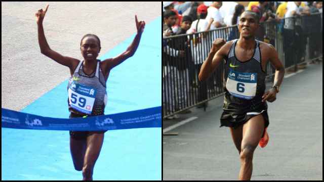 Kenya’s Bornes Kitur (L) and Tanzania’s Alphonce Simbu – Mumbai Marathon Winners.