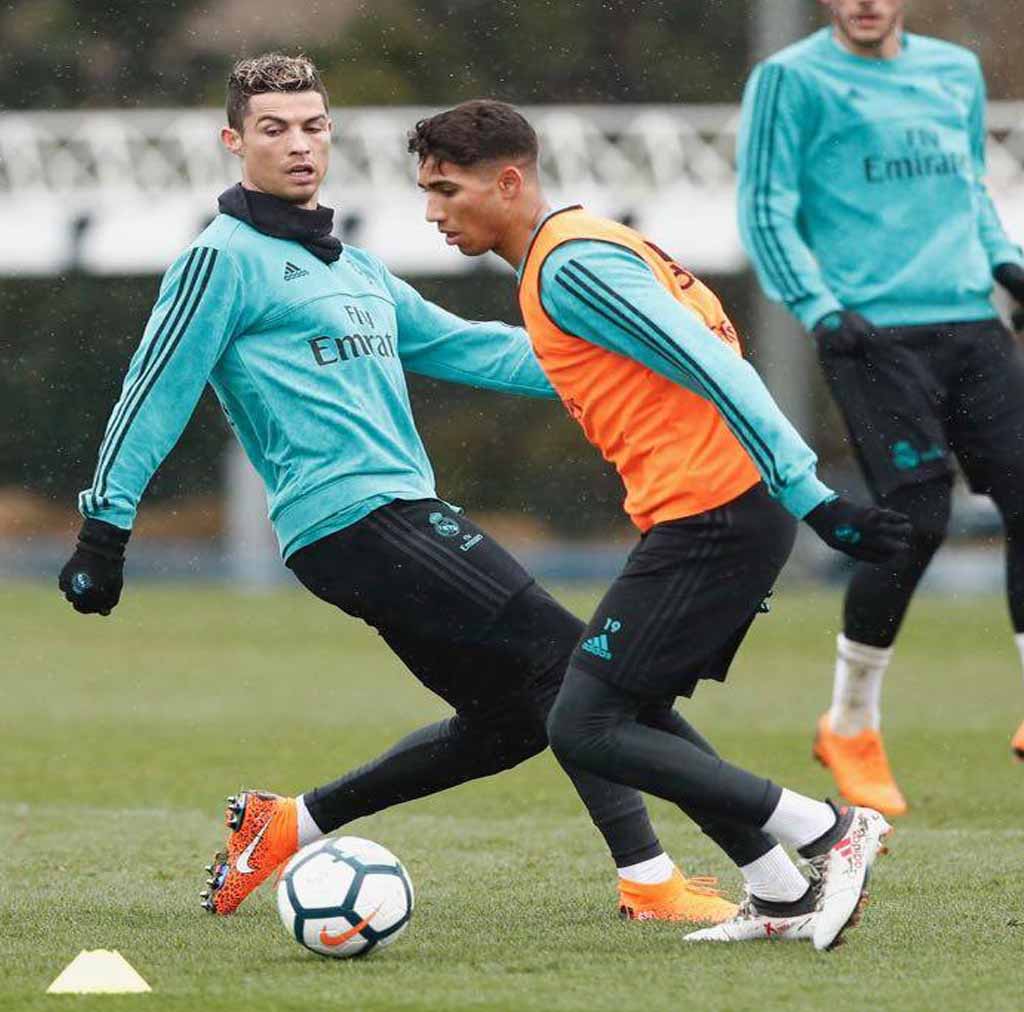Achraf Hakimi during a training session with Real Madrid.